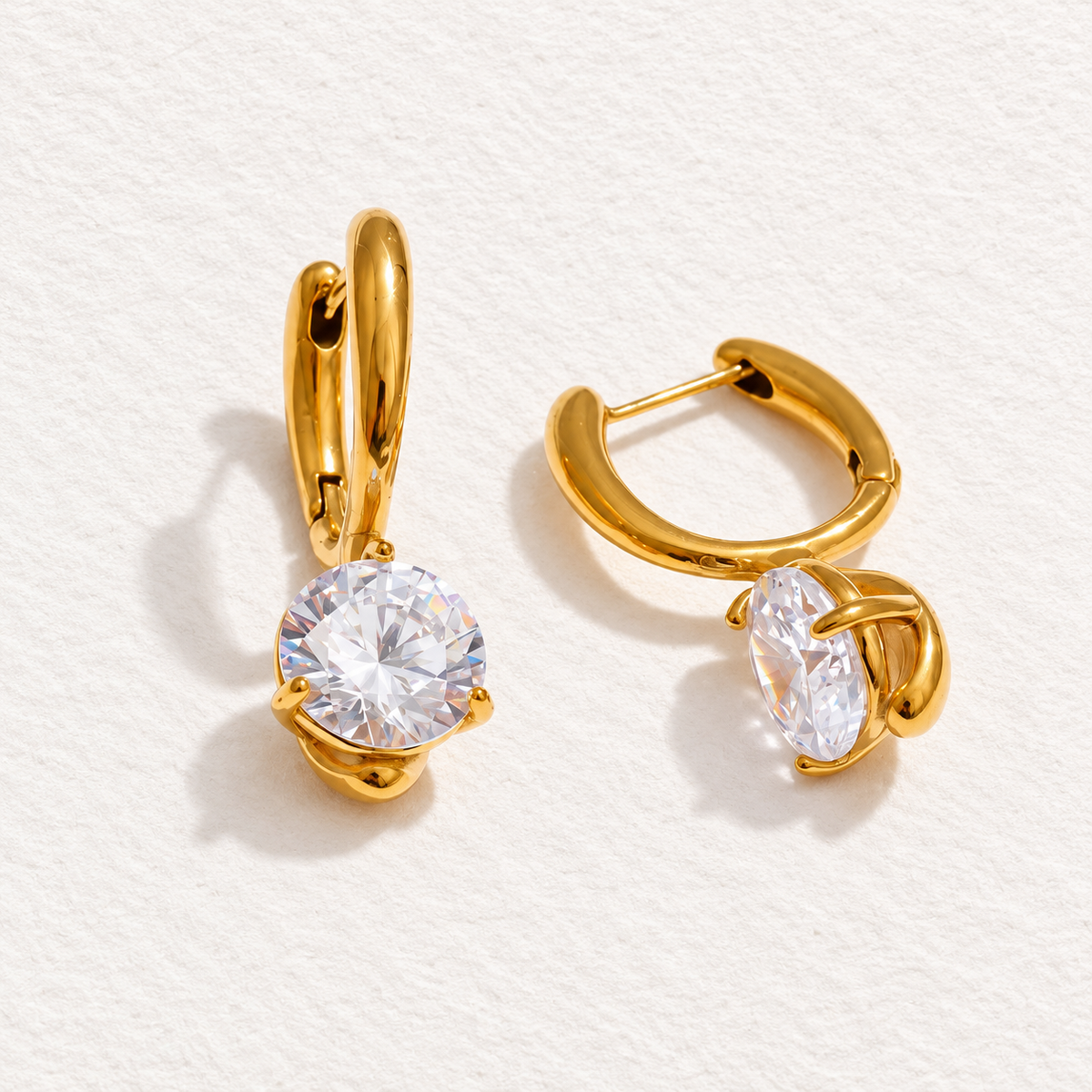 ELARA GOLD & SILVER CRYSTAL DROP HOOP EARRINGS
