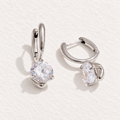 ELARA GOLD & SILVER CRYSTAL DROP HOOP EARRINGS