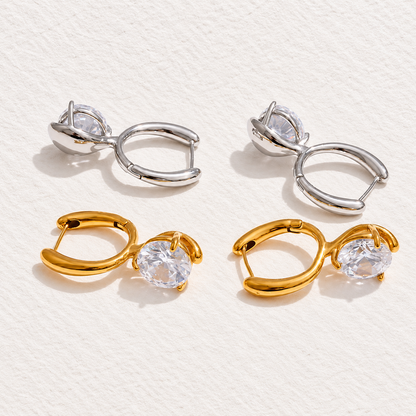 ELARA GOLD & SILVER CRYSTAL DROP HOOP EARRINGS