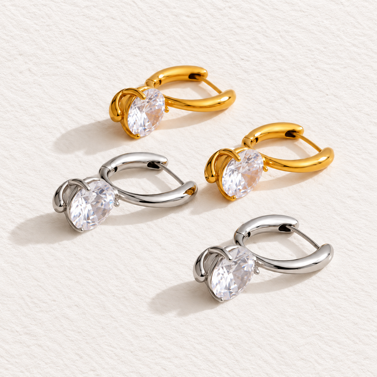 ELARA GOLD & SILVER CRYSTAL DROP HOOP EARRINGS