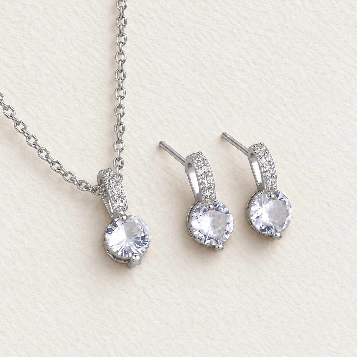 AURELIA ROUND CZ CRYSTAL PENDANT NECKLACE & EARRINGS JEWELLERY SET