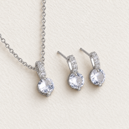 AURELIA ROUND CZ CRYSTAL PENDANT NECKLACE & EARRINGS JEWELLERY SET
