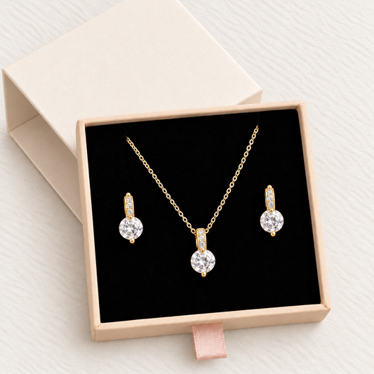 AURELIA ROUND CZ CRYSTAL PENDANT NECKLACE & EARRINGS JEWELLERY SET
