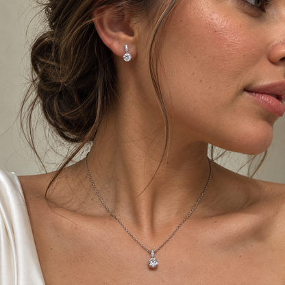 AURELIA ROUND CZ CRYSTAL PENDANT NECKLACE & EARRINGS JEWELLERY SET