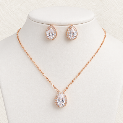 VALENTINA PEAR CUT CZ NECKLACE & EARRINGS JEWELLERY SET