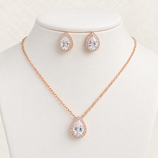 VALENTINA PEAR CUT CZ NECKLACE & EARRINGS JEWELLERY SET
