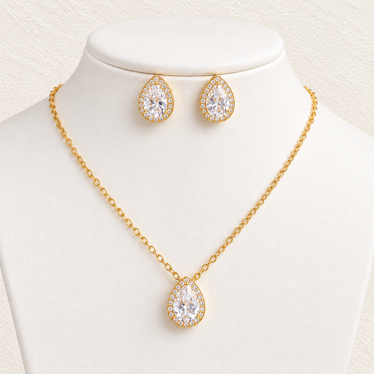 VALENTINA PEAR CUT CZ NECKLACE & EARRINGS JEWELLERY SET