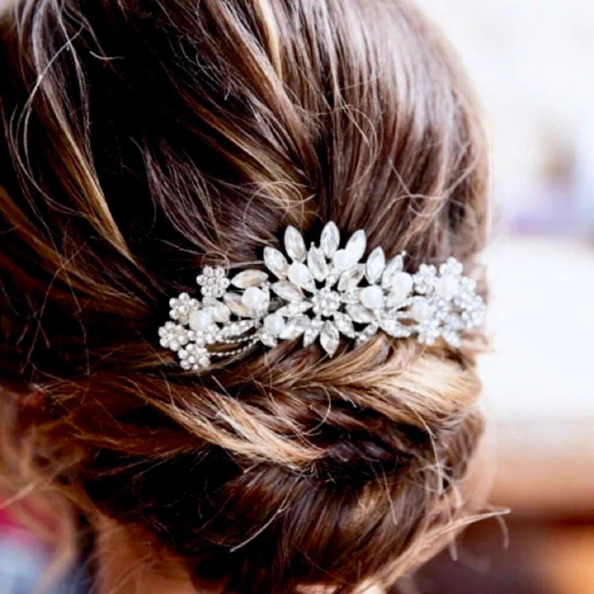 LUNA Rosegold Crystal Pearl Hair Comb - Lizabetha Parker