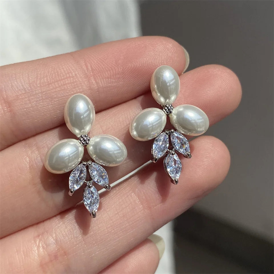 Gianna CZ and Pearl Stud Earrings - Lizabetha Parker