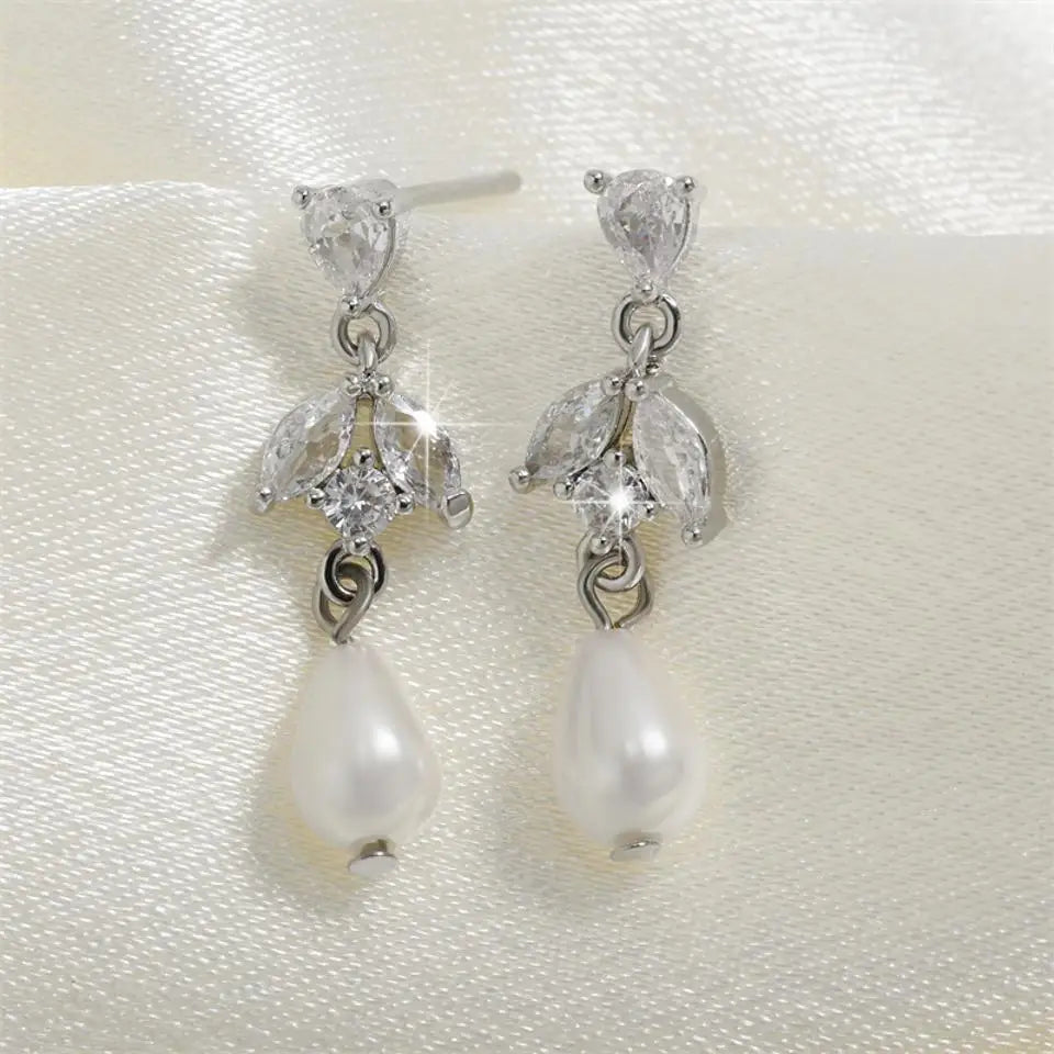 Leila CZ Pearl Drop Earrings - Lizabetha Parker