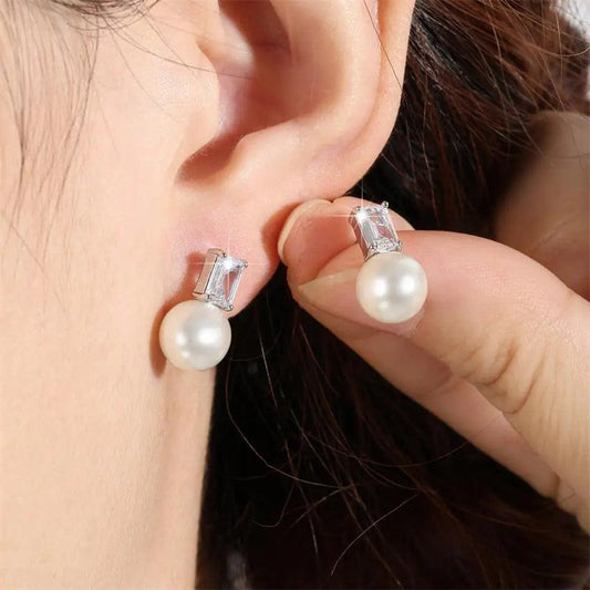 Ava Dainty Gold CZ and Pearl Stud Earrings - Lizabetha Parker