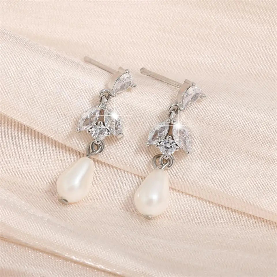 Leila CZ Pearl Drop Earrings - Lizabetha Parker