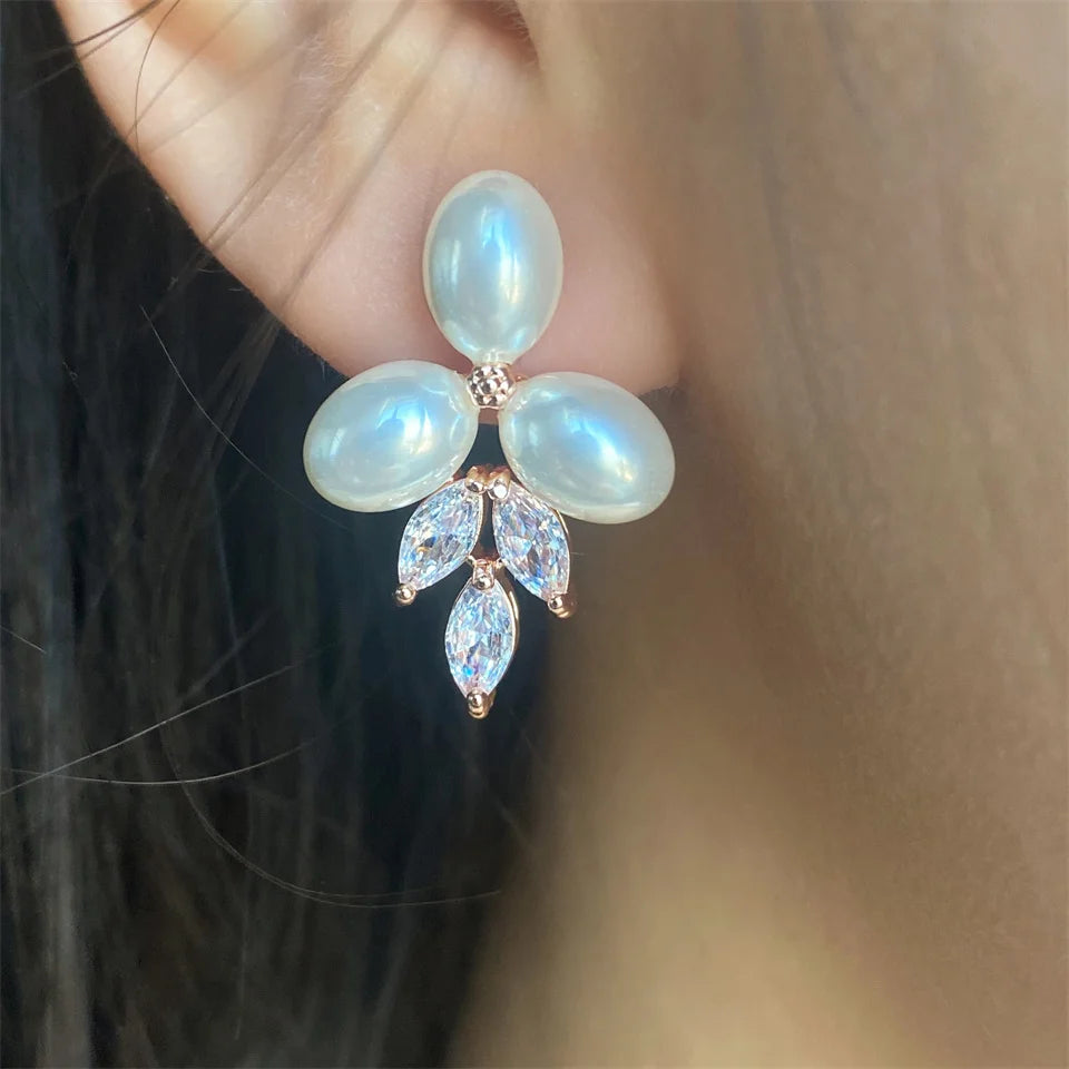 Gianna CZ and Pearl Stud Earrings - Lizabetha Parker