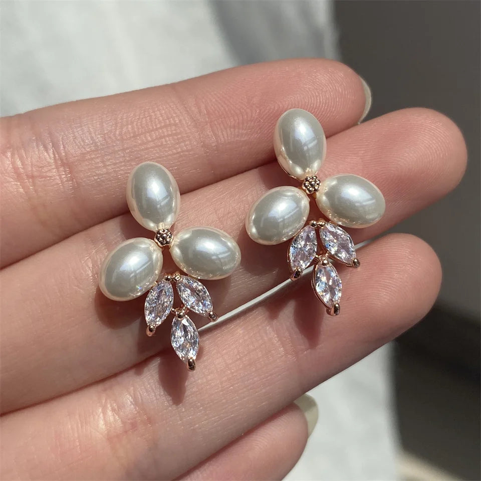 Gianna CZ and Pearl Stud Earrings - Lizabetha Parker