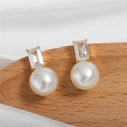 Ava Dainty Gold CZ and Pearl Stud Earrings - Lizabetha Parker