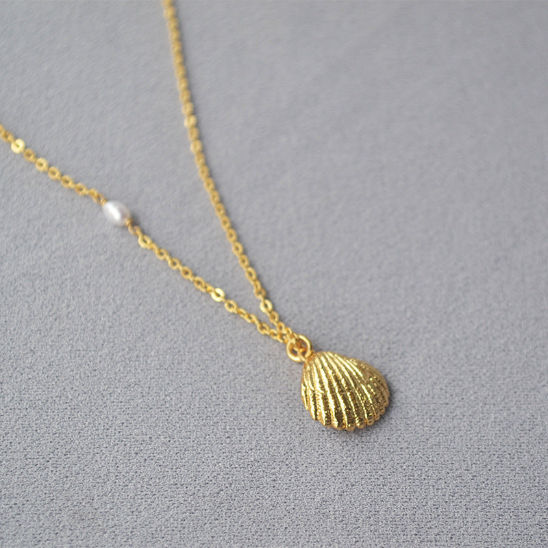 Gold Shell Pearl Necklace - Lizabetha Parker