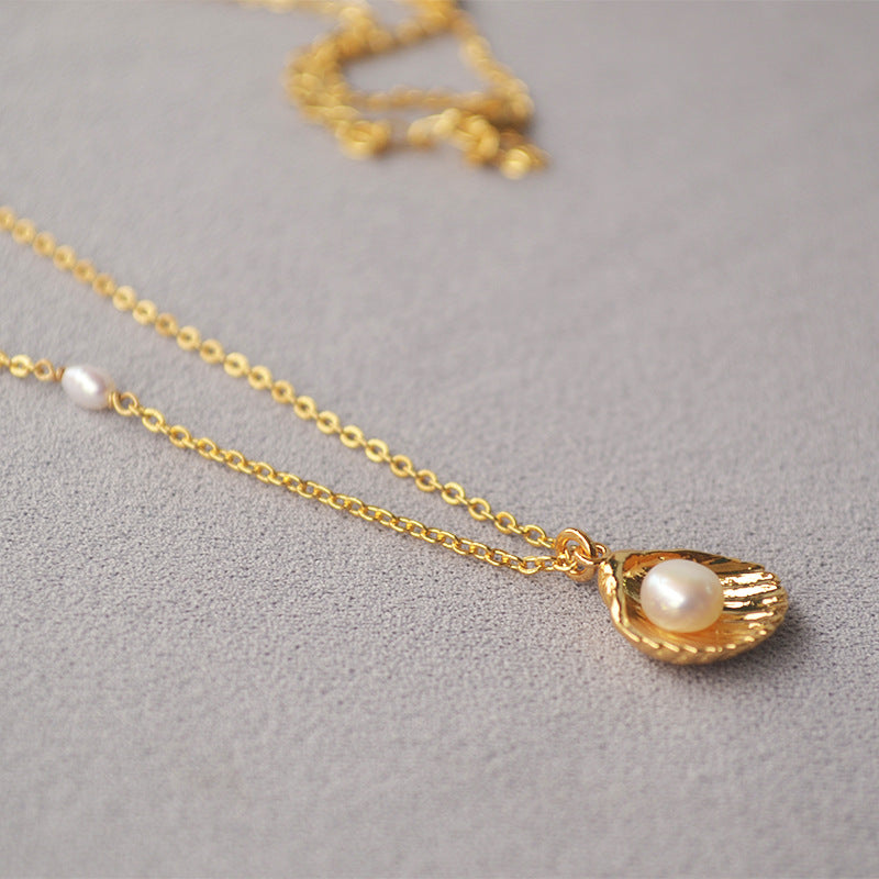 Gold Shell Pearl Necklace - Lizabetha Parker