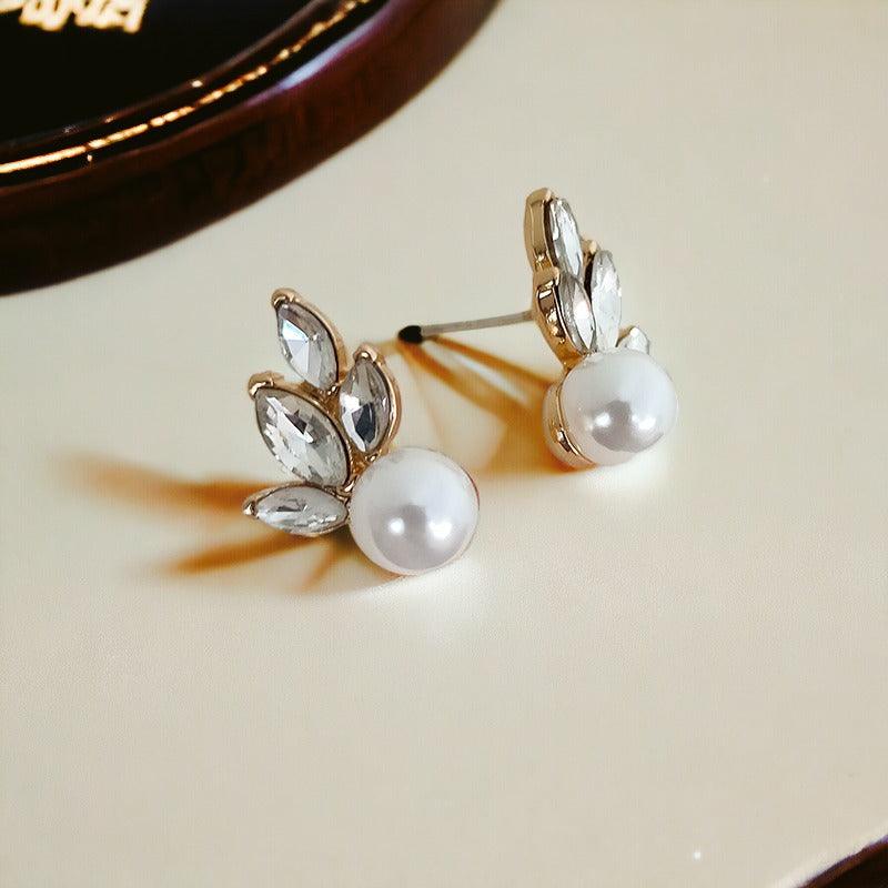 Sara Leaf Pearl Stud Earrings - Lizabetha Parker