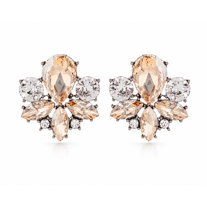 Champagne crystal floral earrings with pear and marquise-cut stones, perfect for brides, bridesmaids and everyday elegance.
