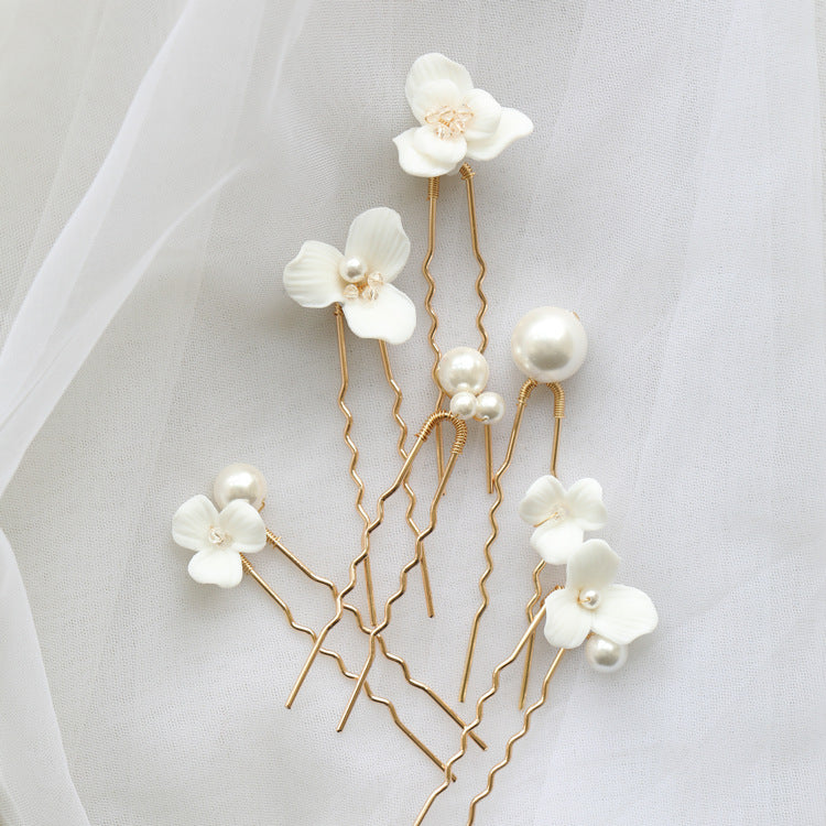 Lucy Flower Pearl Bridal Hairpin - Lizabetha Parker