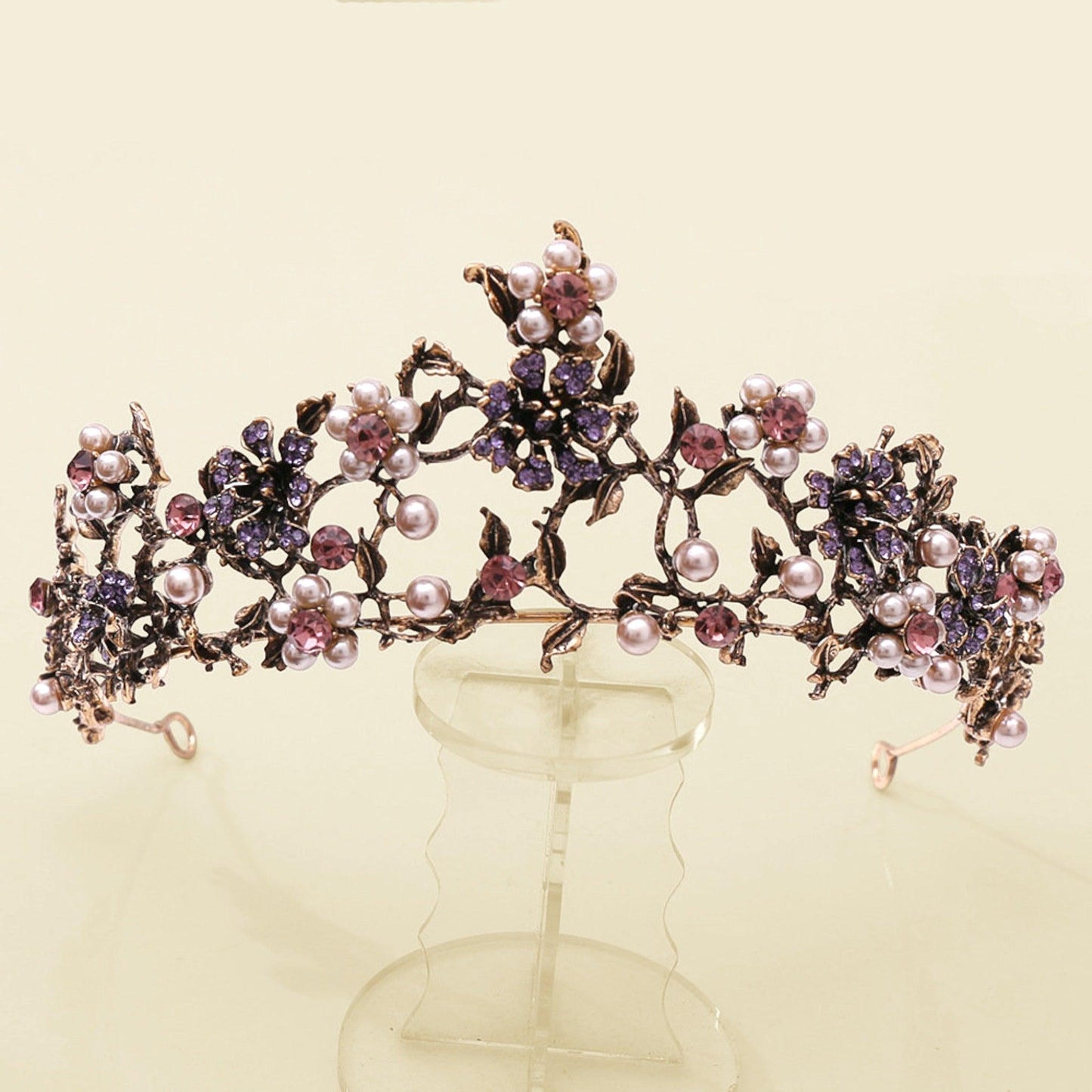 Diana Floral Diamond Pearl Baroque Tiara - Lizabetha Parker