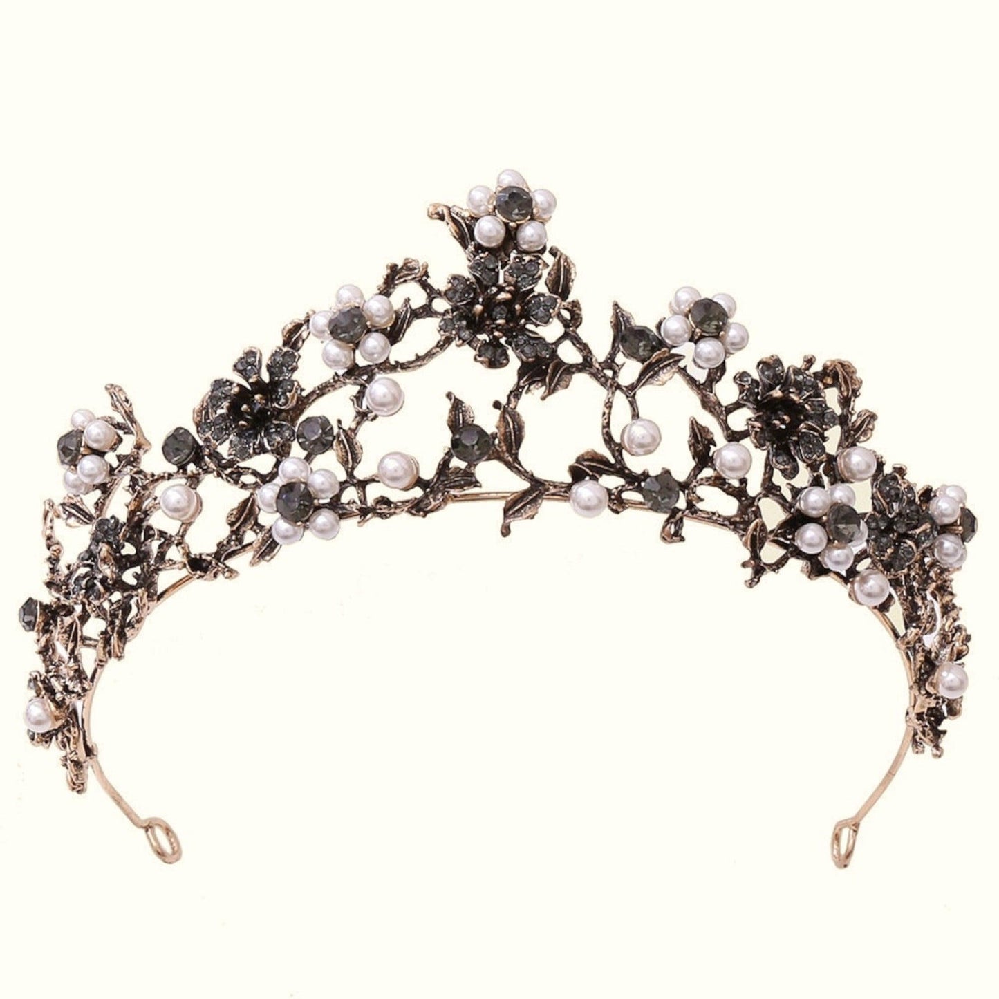 Diana Floral Diamond Pearl Baroque Tiara - Lizabetha Parker