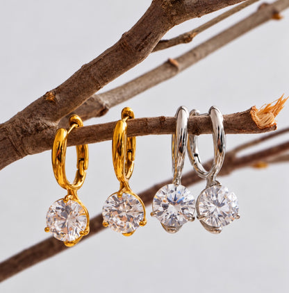 ELARA GOLD & SILVER CRYSTAL DROP HOOP EARRINGS