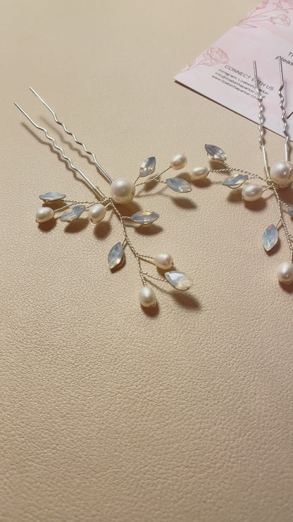Épingles à cheveux en perles d'ambre et opale