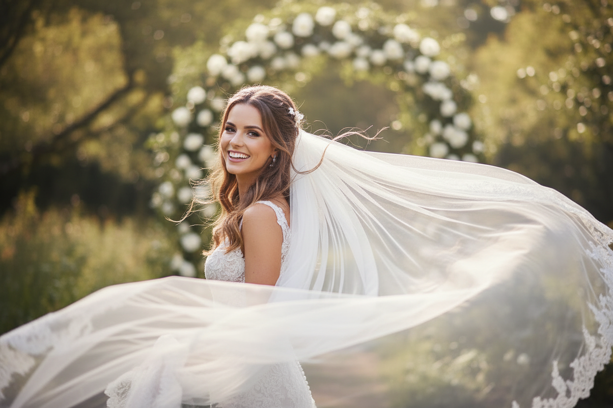 remove the wedding sales and get a close up view of the bride with motion