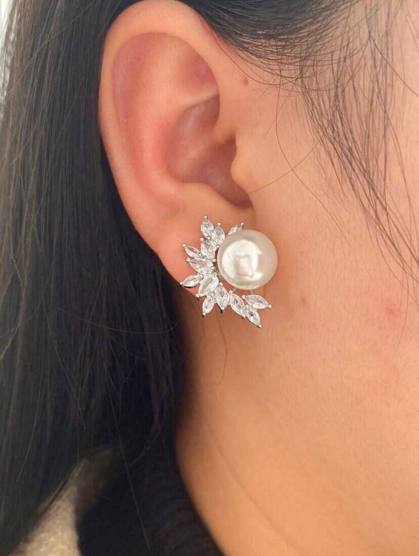 Fiona Pearl and CZ Stud Earrings - Lizabetha Parker