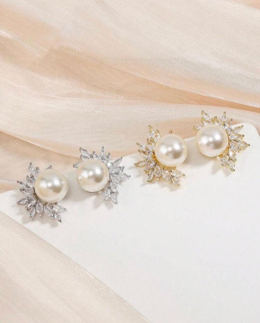 Fiona Pearl and CZ Stud Earrings - Lizabetha Parker